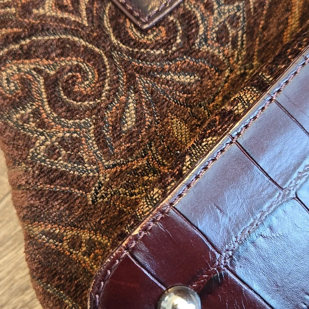 Fossil Chocolate Brown Patterned Velvet Tote Handbag